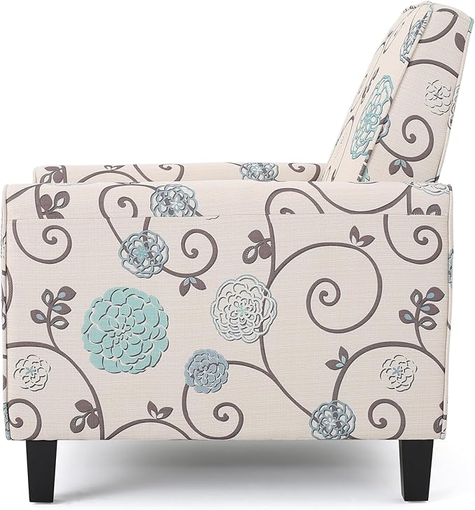 Christopher Knight Home Dufour White and Blue Floral Fabric Recliner 26.75D x 34W x 36.25H in