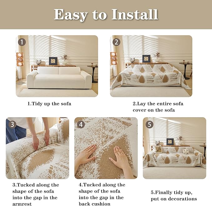 MYSKY HOME Couch Cover for Dogs Washable Khaki Rhombic Couch Sofa Protector Dogs Pets Friendly Chenille Geometric Sofa Covers Soft Durable Farmhouse Sofa Slipcovers, 71" X102"