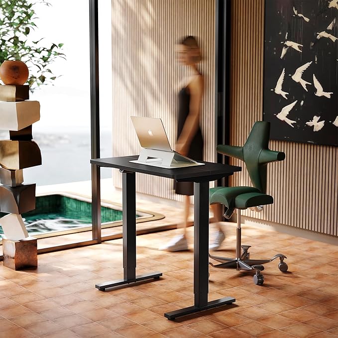 HUANUO 32" Small Electric Standing Desk Adjustable Height, 4 Memory Height Settings, Sit Stand Up Desk for Home Office & Computer Workstation, Black