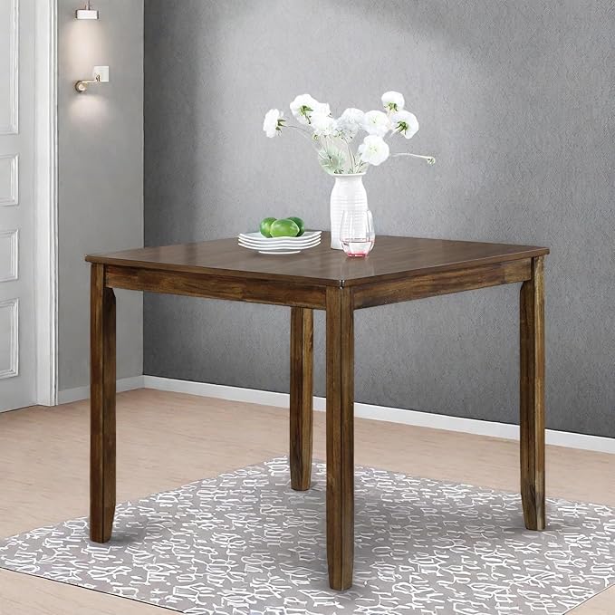 Dining Table for 4, Wooden Square Kitchen Table with Natural Woodgrain Finish, 34.5" MDF Modern Dining Table with Solid Wood Tapered Legs and Rounded Corners, Easy Assembly, Walnut