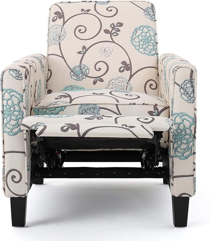 Christopher Knight Home Dufour White and Blue Floral Fabric Recliner 26.75D x 34W x 36.25H in