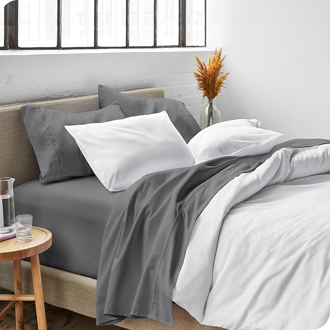 Bare Home Full XL Sheet Set - Luxury 1800 Ultra-Soft Microfiber Full Extra Long Bed Sheets - Double Brushed - Deep Pockets - Easy Fit - 4 Piece Set - Bedding Sheets & Pillowcases (Full XL, Grey)