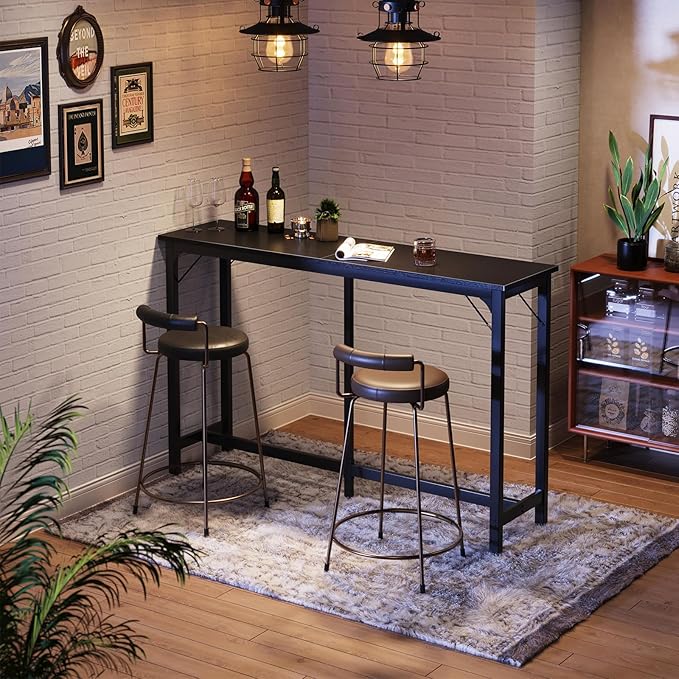 ODK 63 inch Bar Table, Bar Height Pub Table, Counter Height Bar Table, Rectangular High Top Kitchen & Dining Counter Tables with Sturdy Legs & Easy-to-Clean Top, Indoor use, Black