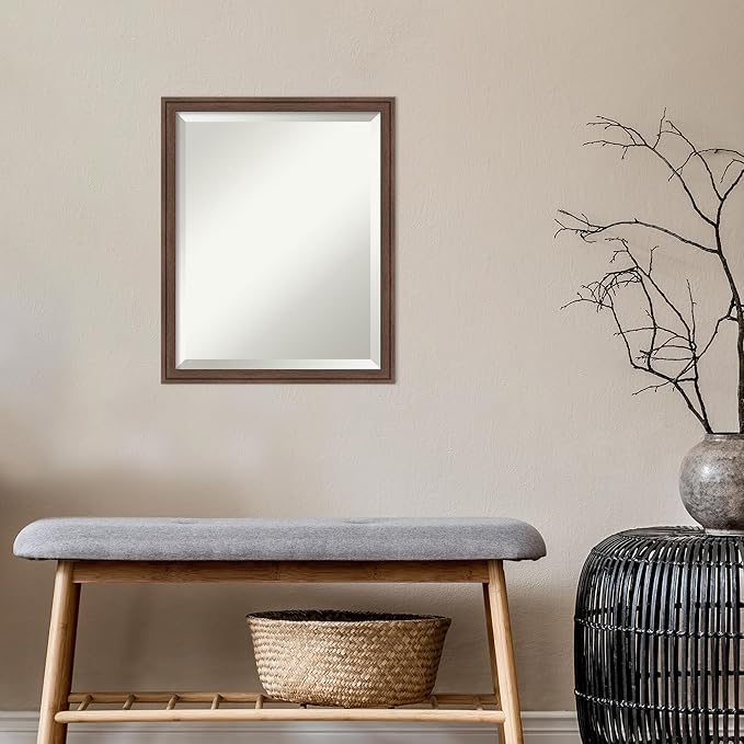 Amanti Art Brown Bathroom Mirror for Over Sink, 22x18 Florence Medium Brown Rectangle Vanity Mirror, Small Casual Frame, Hangs Horizonally and Vertically, Bathroom Wall Decor, Beveled Edge