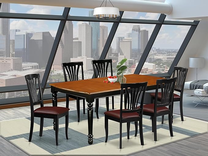 East West Furniture DOAV7-BCH-LC 7 Piece Kitchen Table & Chairs Set Consist of a Rectangle Butterfly Leaf Dining Table and 6 Faux Leather Upholstered Chairs, 42x78 Inch, Black & Cherry