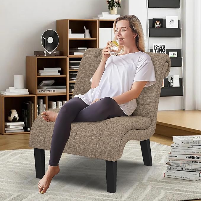 Yongqiang Accent Chair for Bedroom Living Room Modern Button Tufted Upholstered Armless Corner Chair with Wood Legs
