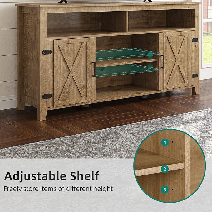 YITAHOME Television Stand for 65 Inch TV, Farmhouse TV Stand Entertainment Center with Storage and Barn Door, Media Console TV Cabinet for Living Room, 59 Inches, Barnwood