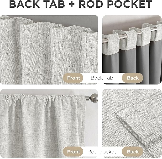 Joydeco 100% Blackout Curtains for Bedroom - Natural Linen Curtains 52" W x 108" L, Thermal Insulated 2 Panels White Light Blocking Drapes, Rod Pocket & Back Tabs, Darkening Privacy for Living Room
