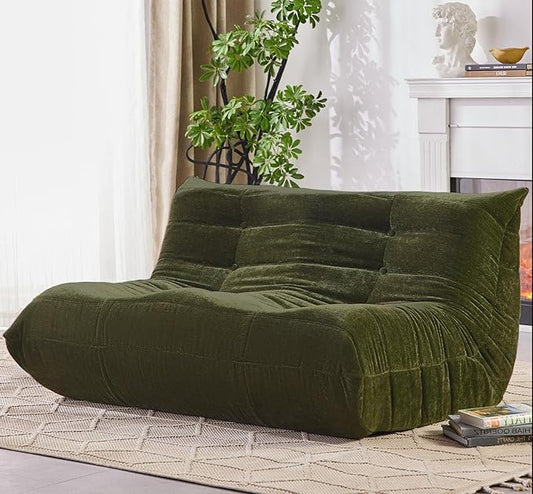 Bean Bag Chair, Loveseat Fireside Chair Large Bean Bag Sofa for Adults, Memory Foam Two Seater Couch Gaming Chairs with Comfy Design, Lazy Floor Sofa for Living Room, Bedroom, Olive Green