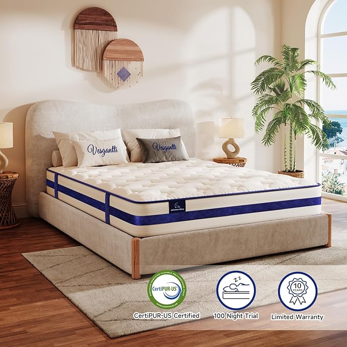 Vesgantti Queen Mattress,12 Inch Hybrid Innerspring Mattress in a Box with Memory Foam,Back Support & Pressure Relief,Medium Firm Feel for Adults (Queen Size)
