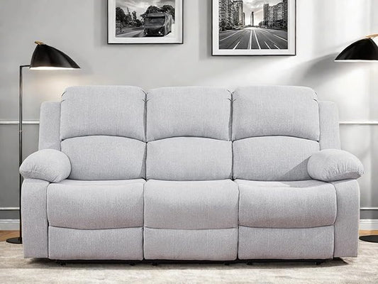 Recliner Sofa Couch, 3-Seater Home Theater Seating Reclining Sofa, Power Reclining Couch with Cup Holders & Drop Down Table for Living Room Furniture Sets, Grey White