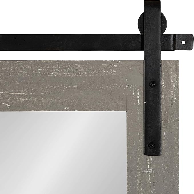 Kate and Laurel Cates Farmhouse Wood Framed Wall Mirror, 18 x 26, Gray, Barn Door-Inspired Rustic Mirrors for Wall