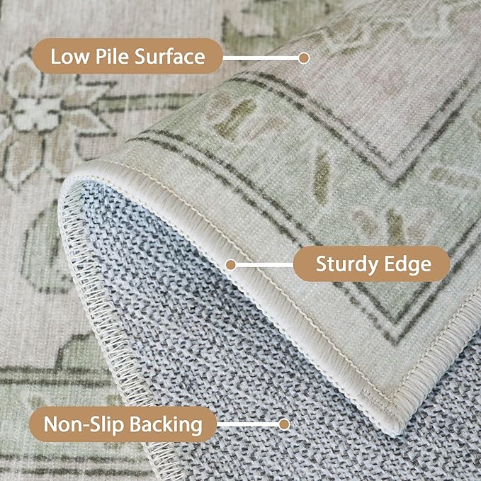 GENIMO 9x12 Runner Rugs for Hallway, Machine Washable Non Slip Vintage Rugs, Low Pile Lightweight Soft Print Rug for Enrtyway, Corridor, Home Office, Kitchen, Oat Light