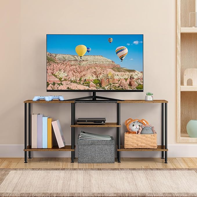 OYEAL TV Stand for 50 inch TV Rustic TV Stand for Bedroom with Storage Shelves, Small Entertainment Center TV Console Table for Living Room, Rustic Brown
