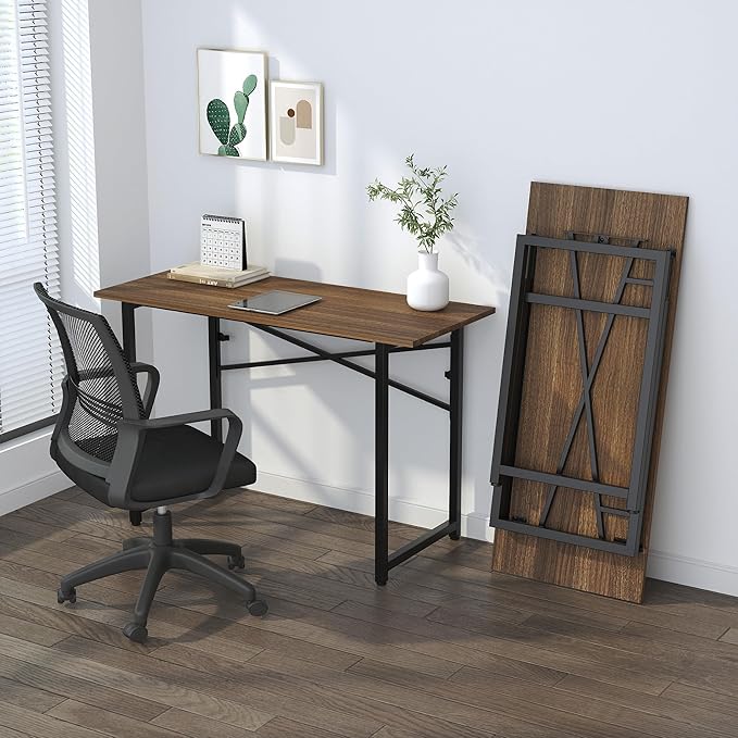 Folding Computer Desk 47 inch Writing Gaming Computer Camping Table, No Assembly Required Home Office Desk, Espresso