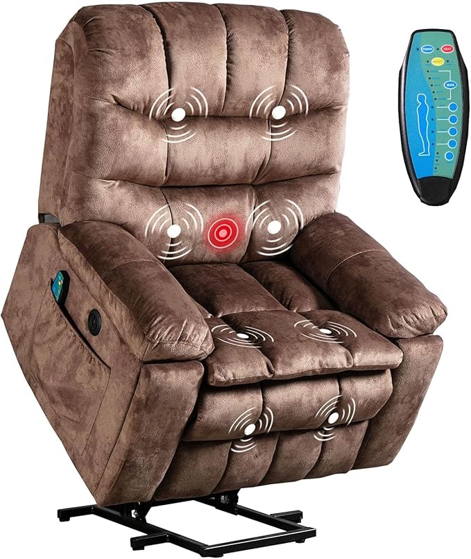 Phoenix Home Power Lift Chair with Massage and Heat for Elderly Recliner, Green Grey