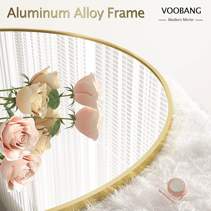 Round Mirror 36" Gold Wall Mounted Circle Mirrors Vanity Mirror with Aluminum Alloy Frame Modern Decoration for Bathroom, Living Room, Vanity, Bedroom, Entryway