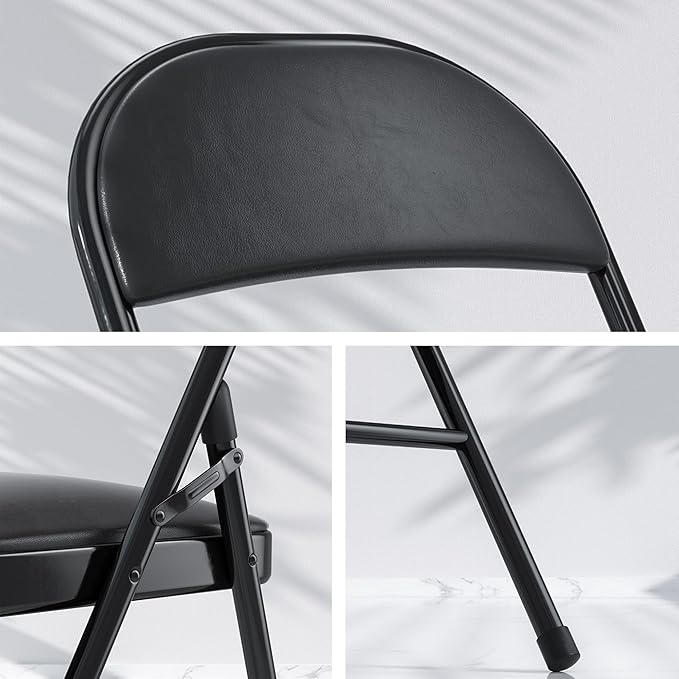 VECELO Folding Card Table and Chair Set of 5 Portable with Padded Tabletop, No Assembly Required, Black