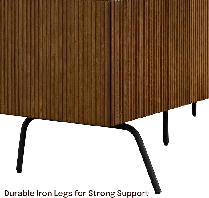 NTC Veil TV Stand with 3 Doors for TVs up to 60’’, Media Console with Vertical Groove Design and Metal Legs, Modern Entertainment Center for Living Room and Bedroom, Effortless Assembly, Rustic Oak