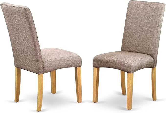 East West Furniture AMDR3-OAK-16 3 Piece Dining Room Table Set Contains a Round Kitchen Table with Pedestal and 2 Dark Khaki Linen Fabric Parsons Dining Chairs, 36x36 Inch, Oak