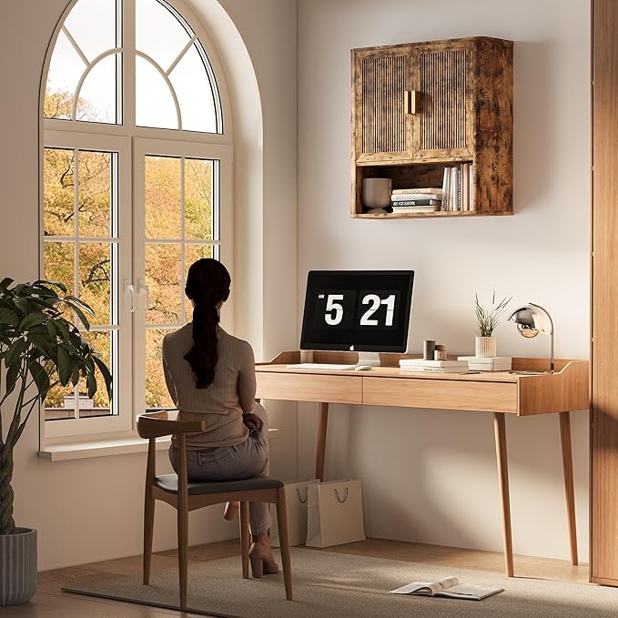Bathroom Wall Cabinet, Wall-Mounted Medicine Cabinet with Adjustable Wood Shelf & Doors, Floating Bathroom Cabinet Over Toilet for Laundry Room & Kitchen & Living Room (Retro)