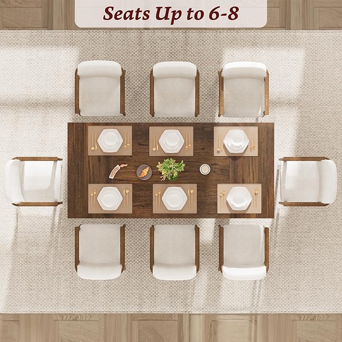 71" Large Dining Table for 6, Farmhouse Kitchen Table with Padded Top and Unique V-Shaped Feet, Rectangular Wooden Dining Table for 8 People for Home, Dining Room, Kitchen, Office, Walnut