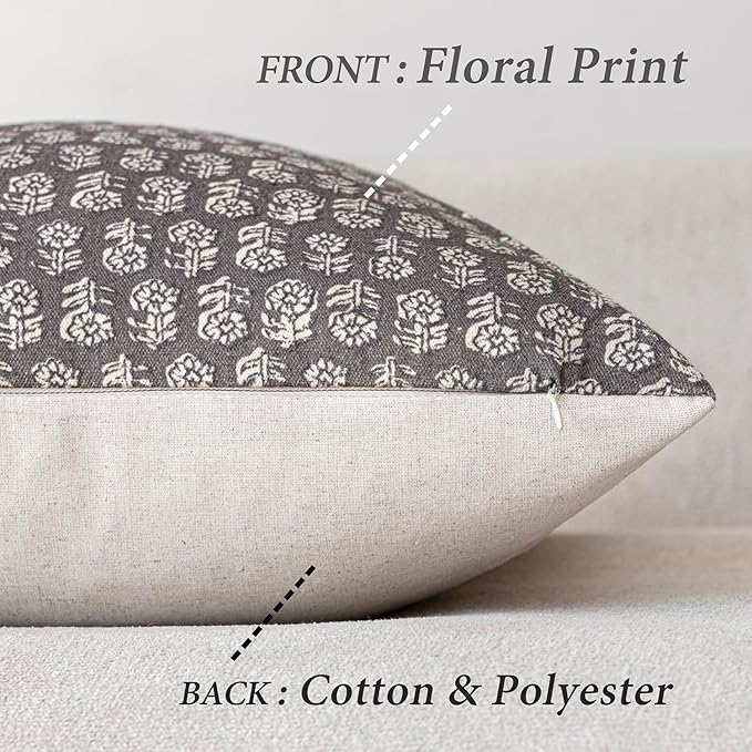 Foindtower Set of 2 Decorative Vintage Long Lumbar Throw Pillow Covers Neutral Modern Farmhouse Cushion Covers Floral Home Decor For Sofa Couch Chair Bedroom Living Room Outdoor,14×36 Inch,Rustic Gray