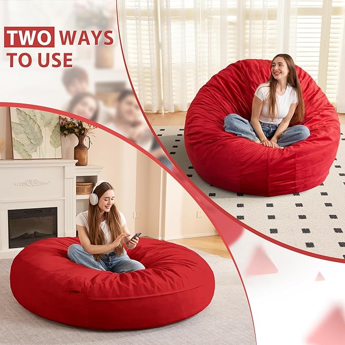 HABUTWAY XX-Large Bean Bag Chair: Giant 7' Memory Foam Furniture Bean Bag Chairs for Adults with Microfiber Cover 7Ft (Red)