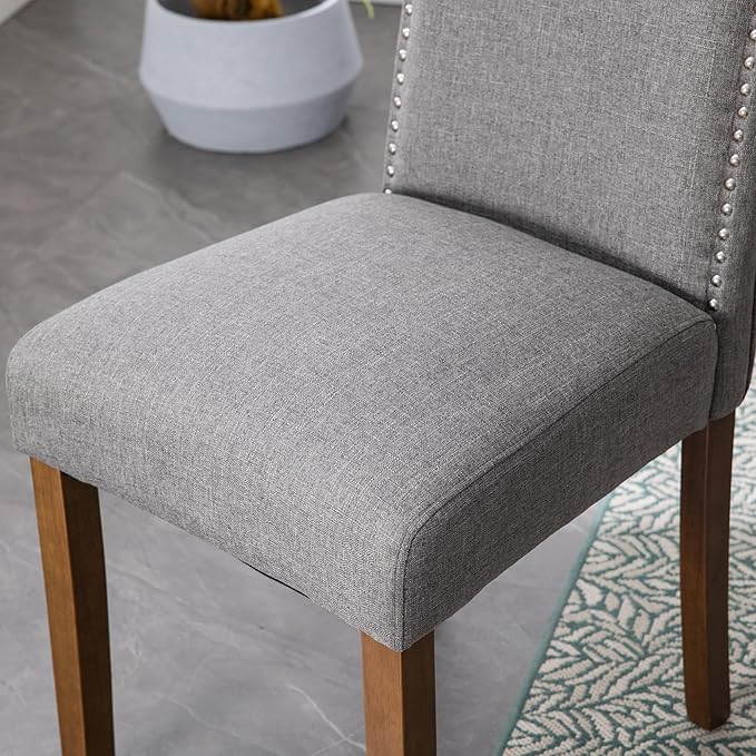 Stylish Upholstered Parsons Dining Chair with Silver Nailhead Trim and Sturdy Solid Wood Legs
