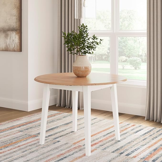 Signature Design by Ashley Gesthaven Farmhouse Dining Drop Leaf Table with 4 Legs, Light Brown & White