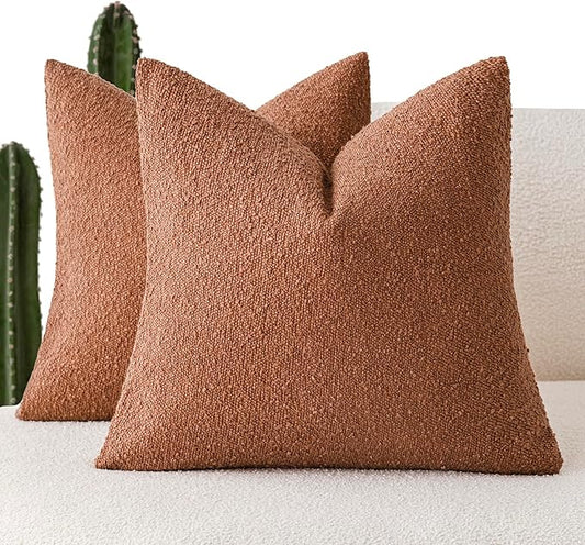 Foindtower Pack of 2, Decorative Textured Boucle Throw Pillow Covers Accent Solid Pillow Cases Neutral Couch Cushion Case for Chair Sofa Bedroom Living Room Home Decor 22x22 Inch Burnt Orange Hazel