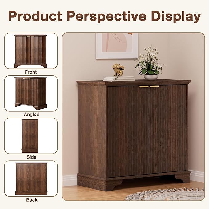 31" Buffet Sideboard Cabinet with Storage, 2 Door Coffee Bar Cabinet Credenza with Shelves, Console Table for Entryway Kitchen, Walnut