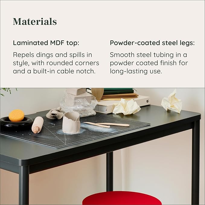 Branch Daily Desk - Functional at Home Office Desk with Effortless Assembly, Timeless Design, Rounded Corners, and Built-in Cable Notch - 36” W x 28.5” H x 24” D - Walnut Work Table