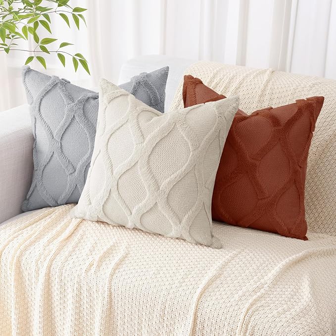 decorUhome Throw Pillow Covers 16x16 Inch Set of 2, Soft Plush Faux Fur Wool Grey Couch Pillow Covers, Decorative Neutral Pillow Cases for Bed Sofa Living Room Home Decor