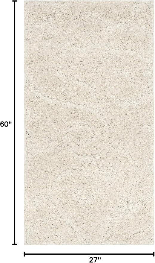 SAFAVIEH Florida Shag Collection Accent Rug - 2'3" x 5', Creme & Creme, Scroll Design, Non-Shedding & Easy Care, 1.2-inch Thick Ideal for High Traffic Areas in Foyer, Living Room, Bedroom (SG455-1111)