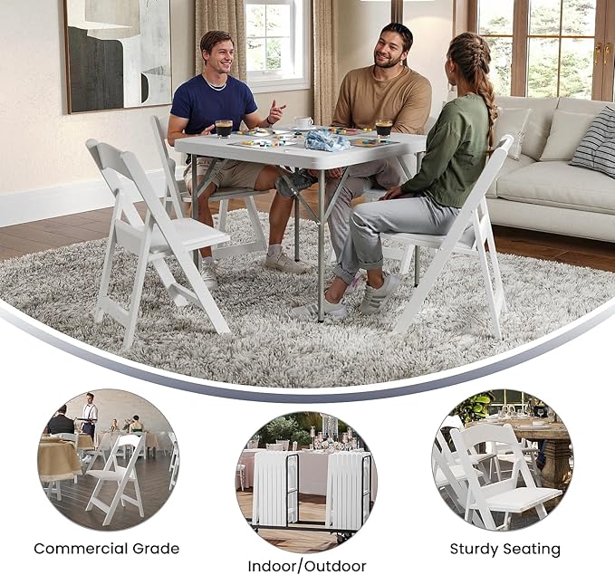 Flash Furniture Hercules Series Folding Chairs for Weddings and Formal Events, Stackable Commercial Event Seats with 1,000-lb. Static Weight Capacity, Set of 2, White