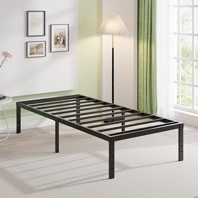 EMODA 14 Inch Twin Bed Frames No Box Spring Needed, Heavy Duty Metal Twin Platform Bed Frame, Noise Free, Easy Assembly, Black