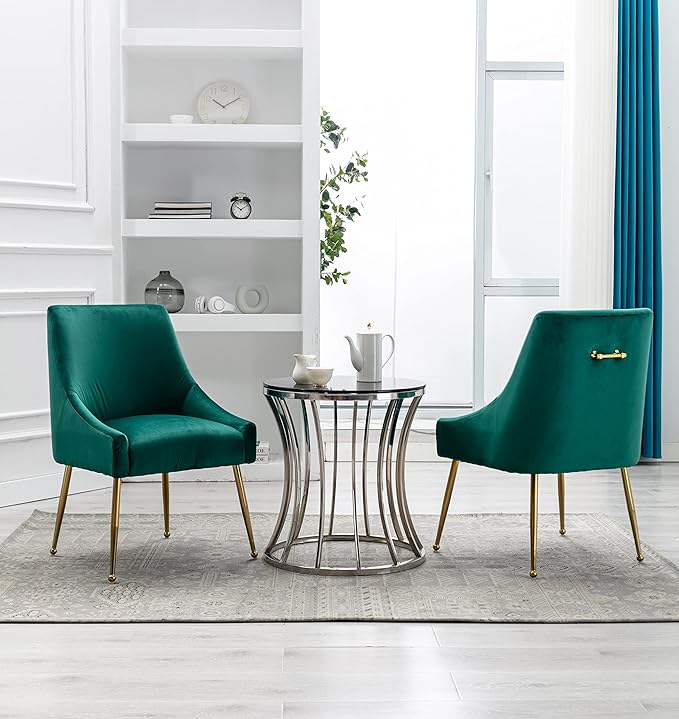 Velvet Dining Chairs, Furniture Collection Modern Contemporary Upholstered with Polished Gold Metal Legs, Set of 6(Green)