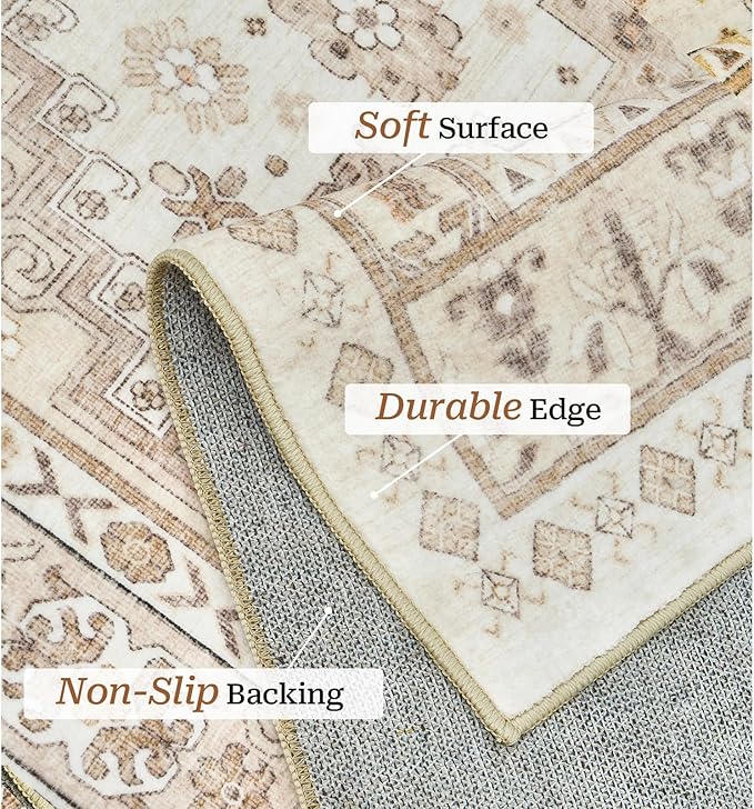 zesthome 2x6 Runner Rug for Hallways, Machine Washable Rug, Non Slip Vintage Low Pile Runners, Stain Resistant Runners for Entryway, Kitchen, Bathroom, Laundry Room, Corridor