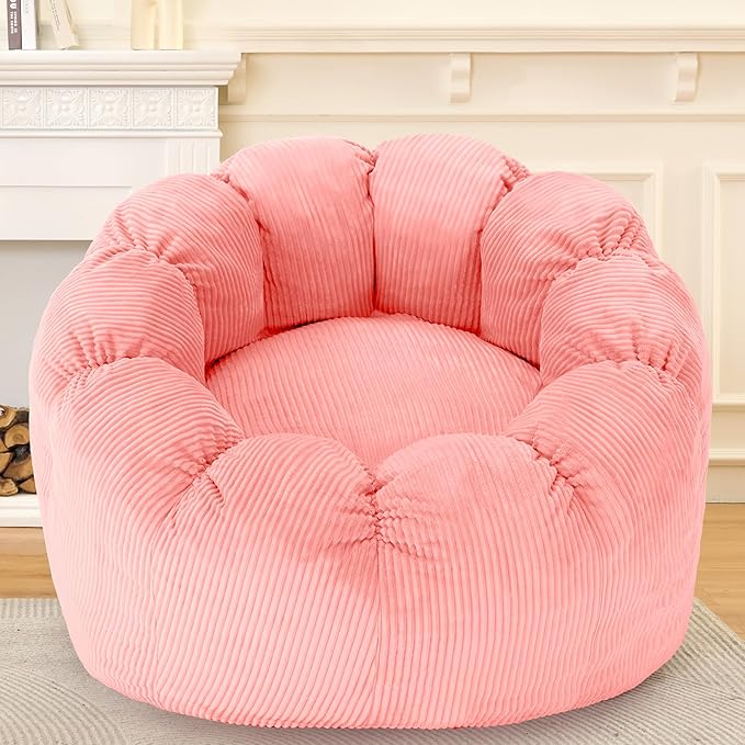HABUTWAY Giant Bean Bag Chair for Adults/Kids/Teens, Pumpkin Bean Bag Couch Comfy Reading Chair for Bedroom, Corduroy Lazy Sofa Loughe Chair with Wider Seat Depth & Non-Slip Bottom(Pink)