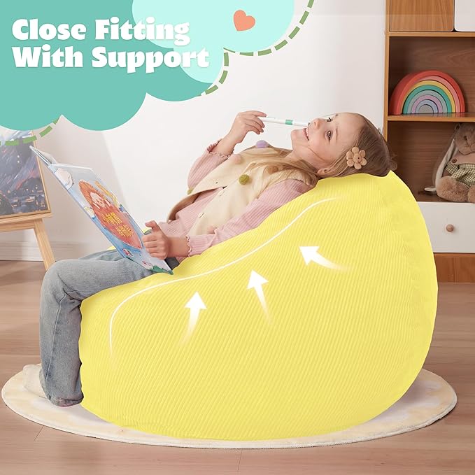 HABUTWAY 2 FT Bean Bag Chair,Giant Bean Bag Chairs,Big Bean Bags with Memory Foam Filled, Large Beanbag Chairs with Soft Corduroy Cover-Yellow