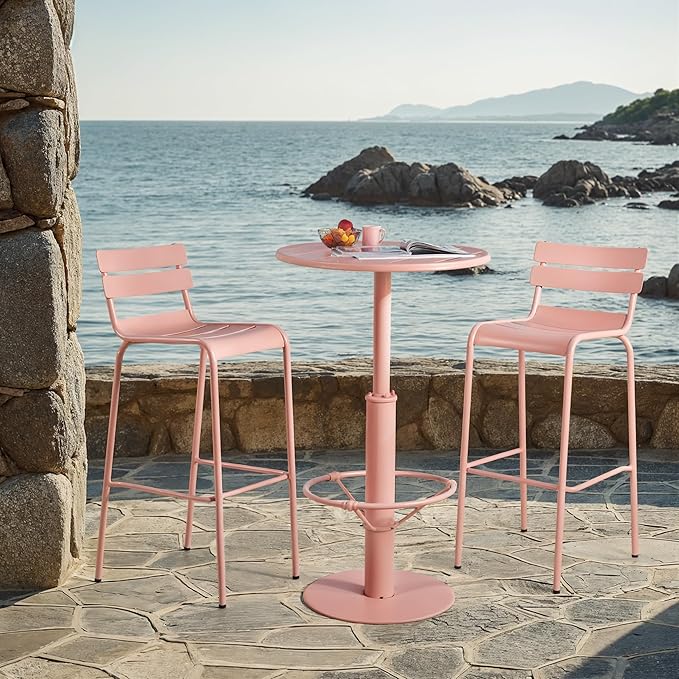 42" Tall Modern Industrial Bar Table-23.6" Dia Round Metal Top Standing Pub Cocktail Bistro Table-Indoor Outdoor Patio-Commercial Grade, Heavy Duty (Peach-Pink)