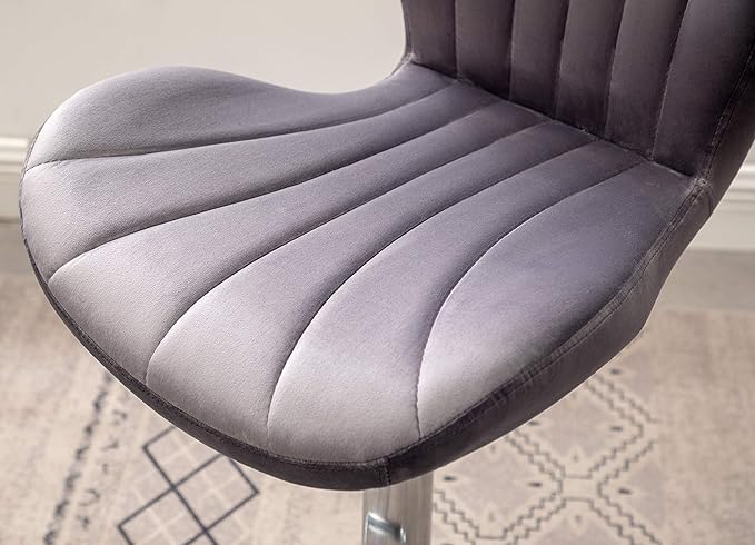 Roundhill Furniture Ellston Velvet Adjustable Swivel Barstools in Gray, Set of 2, Grey