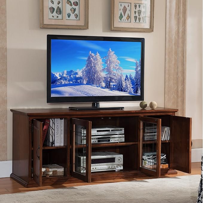 Leick Home 80360 Leaded Glass TV Stand For 65" TV's, Burnished Oak