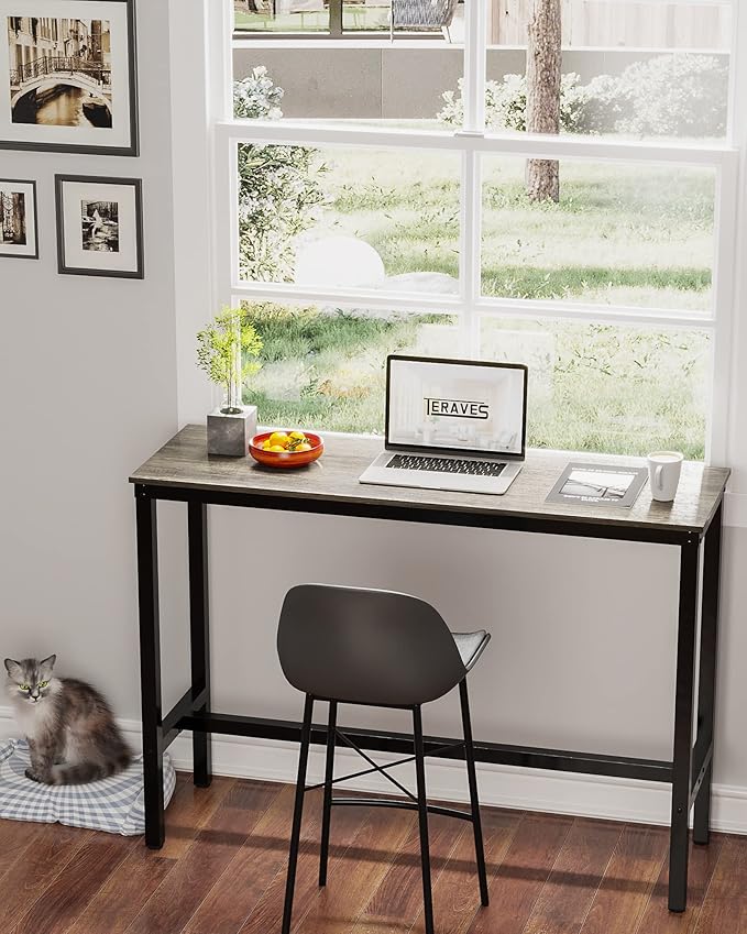 Teraves Bar Table, Bar Height Pub Table, Counter Height Table with Sturdy Metal Frame, Rectangular High Top Table for Kitchen & Dining, Living Room (47.24", Black Oak)