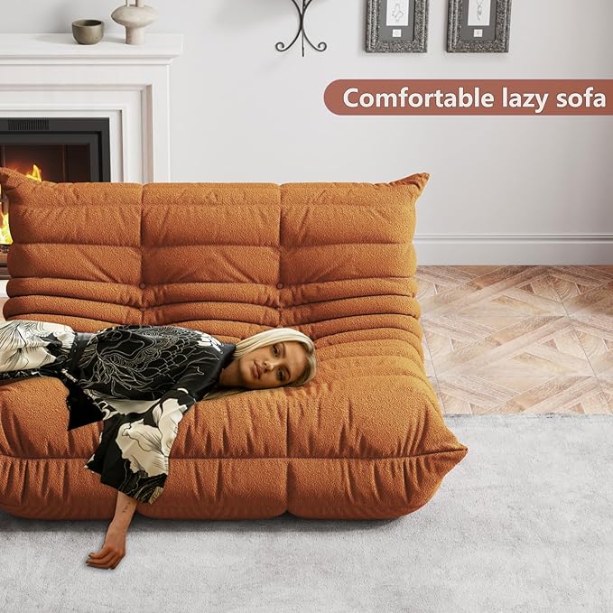 Bean Bag Chairs for Adults, Memory Foam Couch Loveseat Sofa Chair, Soft Teddy Material Cozy Comfy Reading Nook Chairs, Floor Chair for Living Room Bedroom Office(Orange)