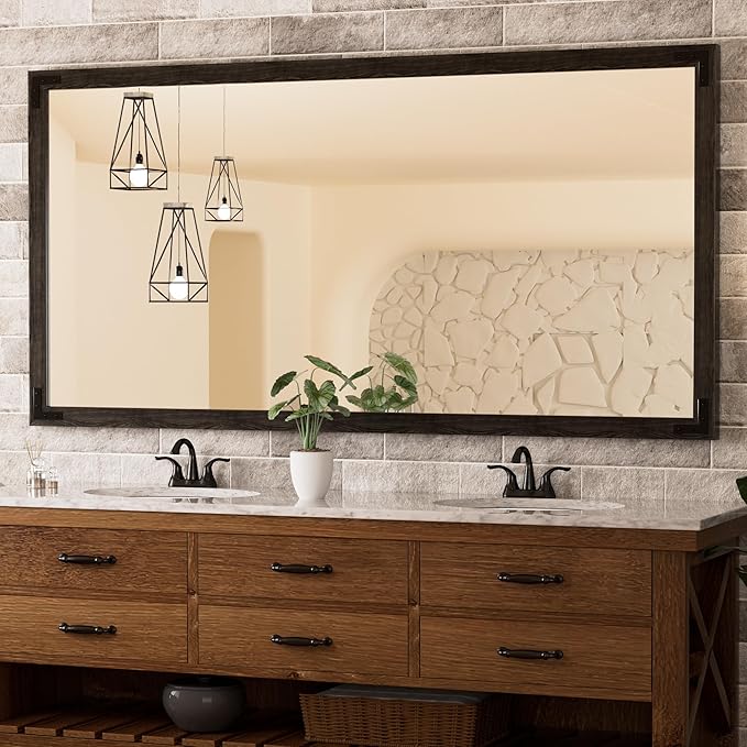 TETOTE 72 x 36 Black Wood Mirror for Bathroom Wall/Bedroom/Living Room/Entryway Farmhouse Rustic Bathroom Vanity Mirror Waterproof (Horizontal/Vertical Mounted)