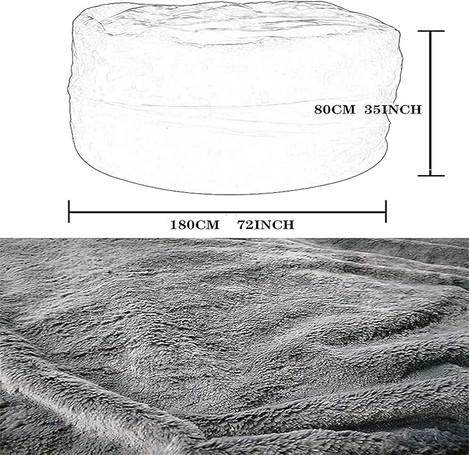 Giant Fur Bean Bag Chair Cover for Kids Adults, (No Filler) Living Room Furniture Big Round Soft Fluffy Faux Fur Beanbag Lazy Sofa Bed Cover (Snow Grey, 5FT)
