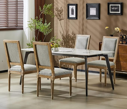Merax Upholstered Solid Wood Dining Chairs Set of 4, French Country Style Accent Side Seating Furniture for Kitchen, Living Room, Cushioned Back, Grayish Green