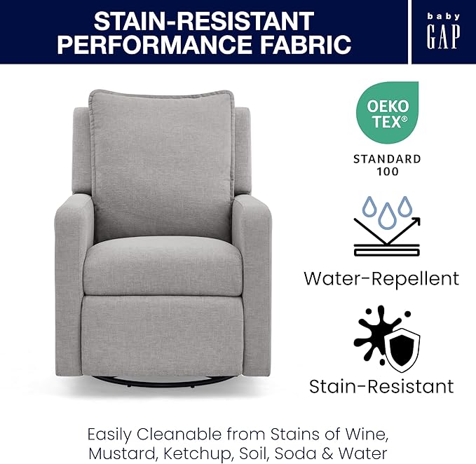 Delta Children babyGap Harlowe Power Recliner with USB-A & Charging Port Greenguard Gold Certified – Stain-Resistant Performance Fabric is Oeko-TEX Standard 100 Certified, Ash